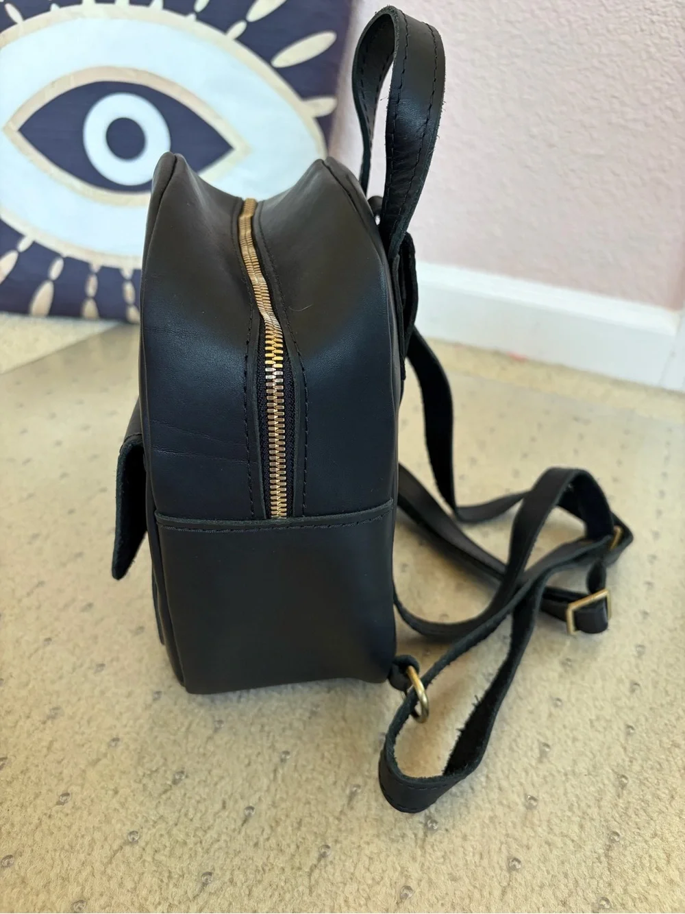 Portland Leather Goods Snap Mini Backpack Black Full Grain Leather Everyday NWOT